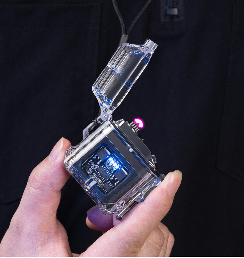 USB Chargable Waterproof Lighter Windproof Double Arc Lighter with Transparent Shell