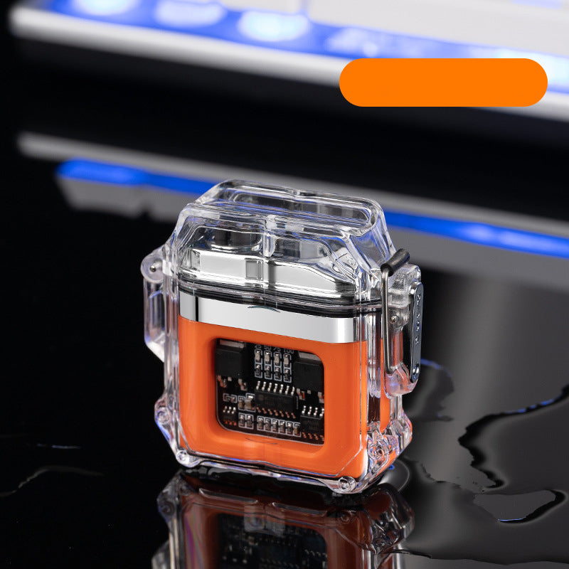 USB Chargable Waterproof Lighter Windproof Double Arc Lighter with Transparent Shell