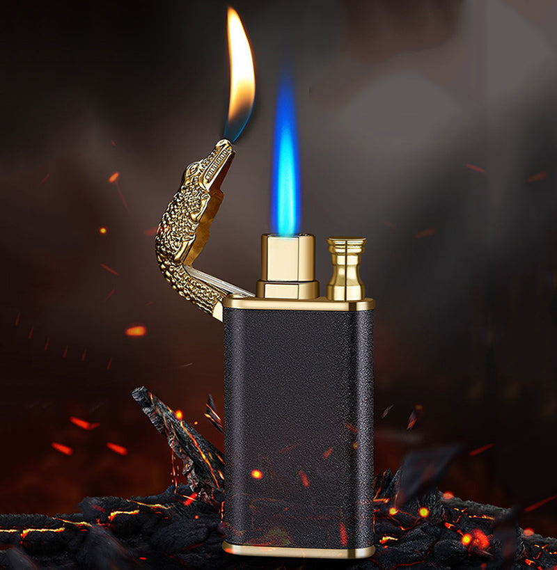 Blue Double Flame Lighter Dolphin Dragon Tiger Double Fire Metal Windproof Lighter