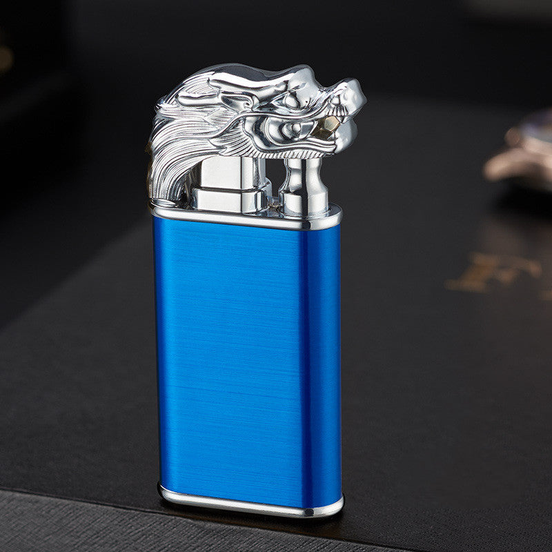 Blue Double Flame Lighter Dolphin Dragon Tiger Double Fire Metal Windproof Lighter