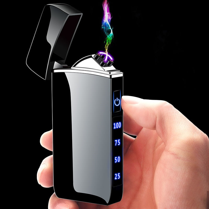 Touch Sensing Dragon Lighters (other designs included) - Metal Electric Outdoor Windproof Lighter Dual Arc Flameless Plasma USB Rechargeable Lighters with Digital Power Display