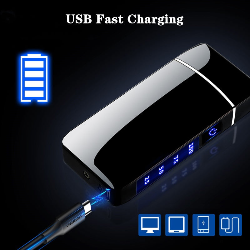 Touch Sensing Dragon Lighters (other designs included) - Metal Electric Outdoor Windproof Lighter Dual Arc Flameless Plasma USB Rechargeable Lighters with Digital Power Display