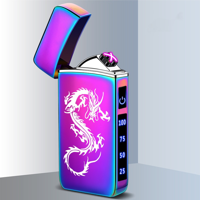 Touch Sensing Dragon Lighters (other designs included) - Metal Electric Outdoor Windproof Lighter Dual Arc Flameless Plasma USB Rechargeable Lighters with Digital Power Display