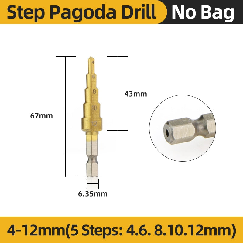 Titanium Step Drill Bits. High Speed Stepped Drill Set for Power Tools. Conical Stage Drill For Metal and Wood 4-12 4-20 4-32mm