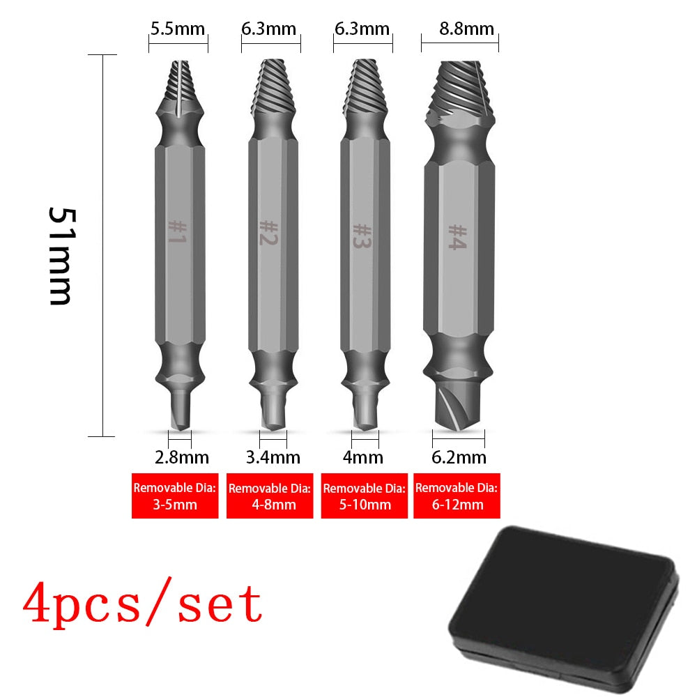 4/5/6PCS Damaged Screw Extractor Drill Set. Titanium Double Side Stripped Broken Screw Removal made Easy