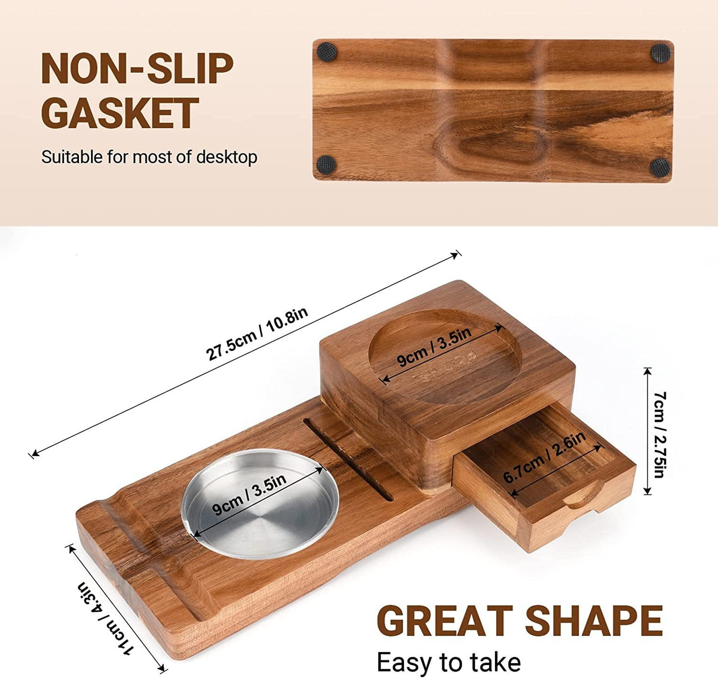 Wooden Cigar Ashtray & Beverage Holder, Solid Wood Coaster for your Whiskey, Cigar & Lighter