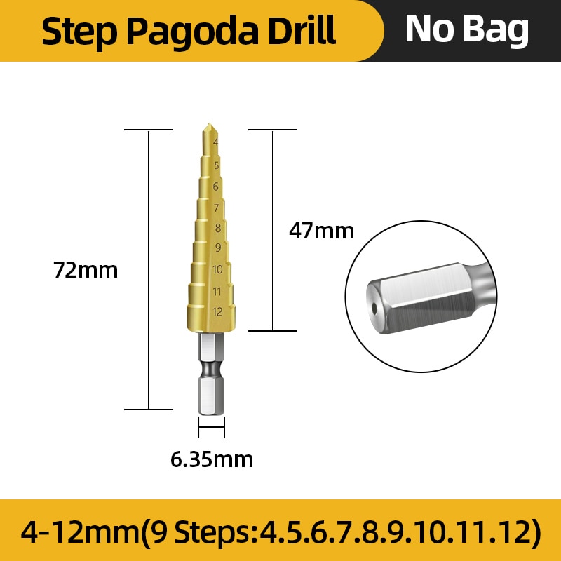 Titanium Step Drill Bits. High Speed Stepped Drill Set for Power Tools. Conical Stage Drill For Metal and Wood 4-12 4-20 4-32mm