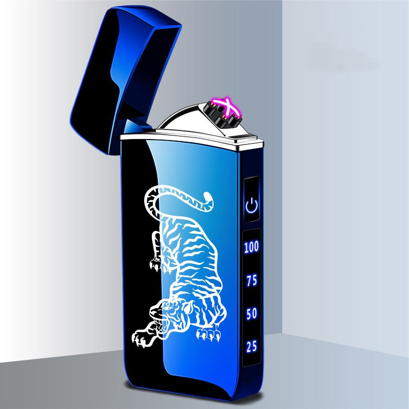 Touch Sensing Dragon Lighters (other designs included) - Metal Electric Outdoor Windproof Lighter Dual Arc Flameless Plasma USB Rechargeable Lighters with Digital Power Display