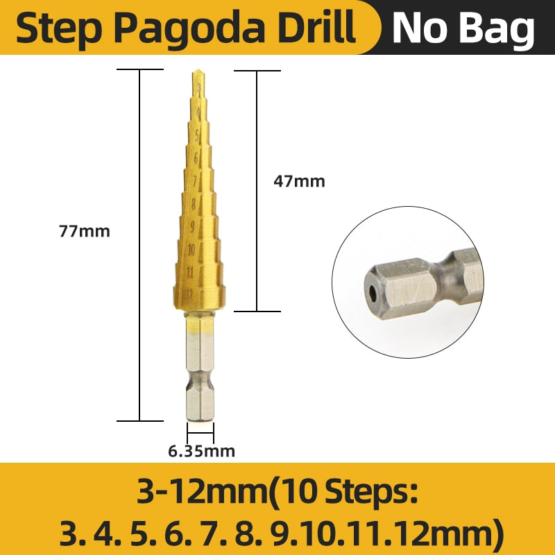 Titanium Step Drill Bits. High Speed Stepped Drill Set for Power Tools. Conical Stage Drill For Metal and Wood 4-12 4-20 4-32mm