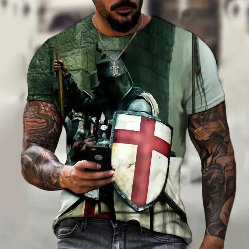 Summer Fashion Templar 3D Printed Men's T-Shirt Street TShirt For Men Short Sleeve Oversized Tshirt Vintage Top