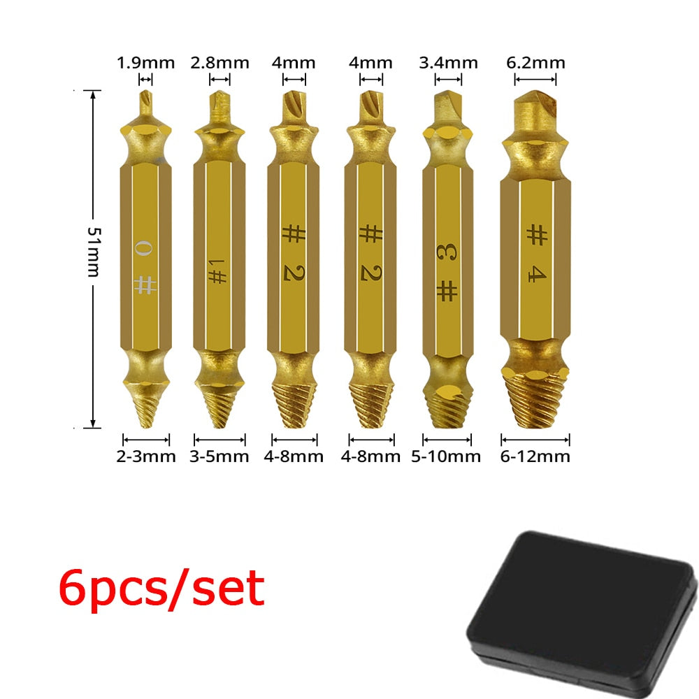 4/5/6PCS Damaged Screw Extractor Drill Set. Titanium Double Side Stripped Broken Screw Removal made Easy