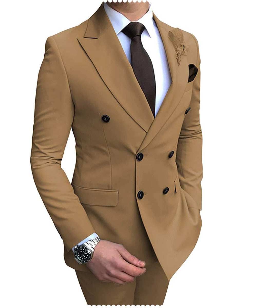 Sharp Dressed Man Brand New for 2024 Men's Suits, 2 Pieces Double-Breasted Notch Lapel. Flat Slim Fit Casual Tuxedos For Wedding, parties, any occasion - Check your size on the chart!