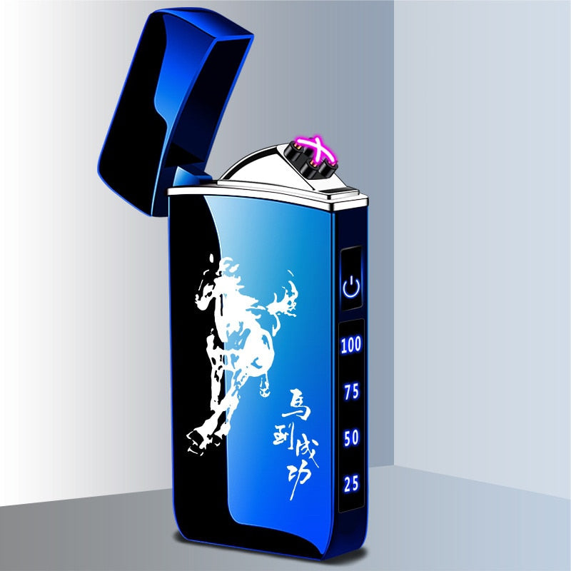 Touch Sensing Dragon Lighters (other designs included) - Metal Electric Outdoor Windproof Lighter Dual Arc Flameless Plasma USB Rechargeable Lighters with Digital Power Display