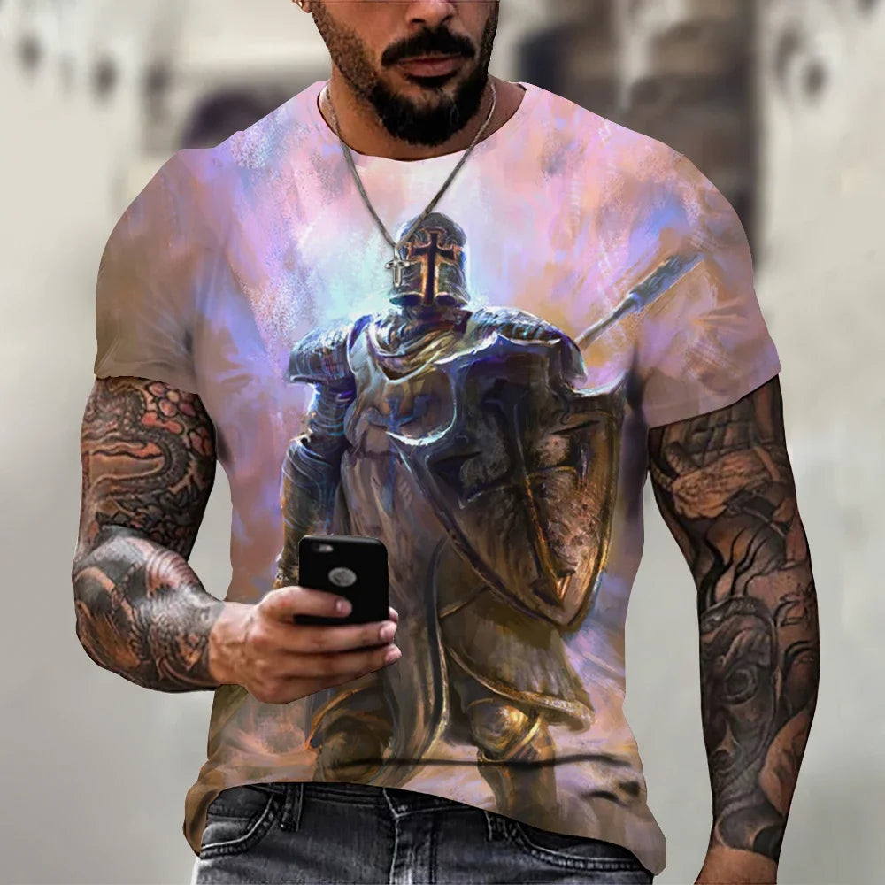 Summer Fashion Templar 3D Printed Men's T-Shirt Street TShirt For Men Short Sleeve Oversized Tshirt Vintage Top