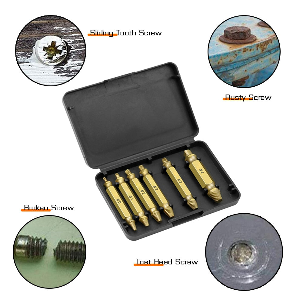 4/5/6PCS Damaged Screw Extractor Drill Set. Titanium Double Side Stripped Broken Screw Removal made Easy