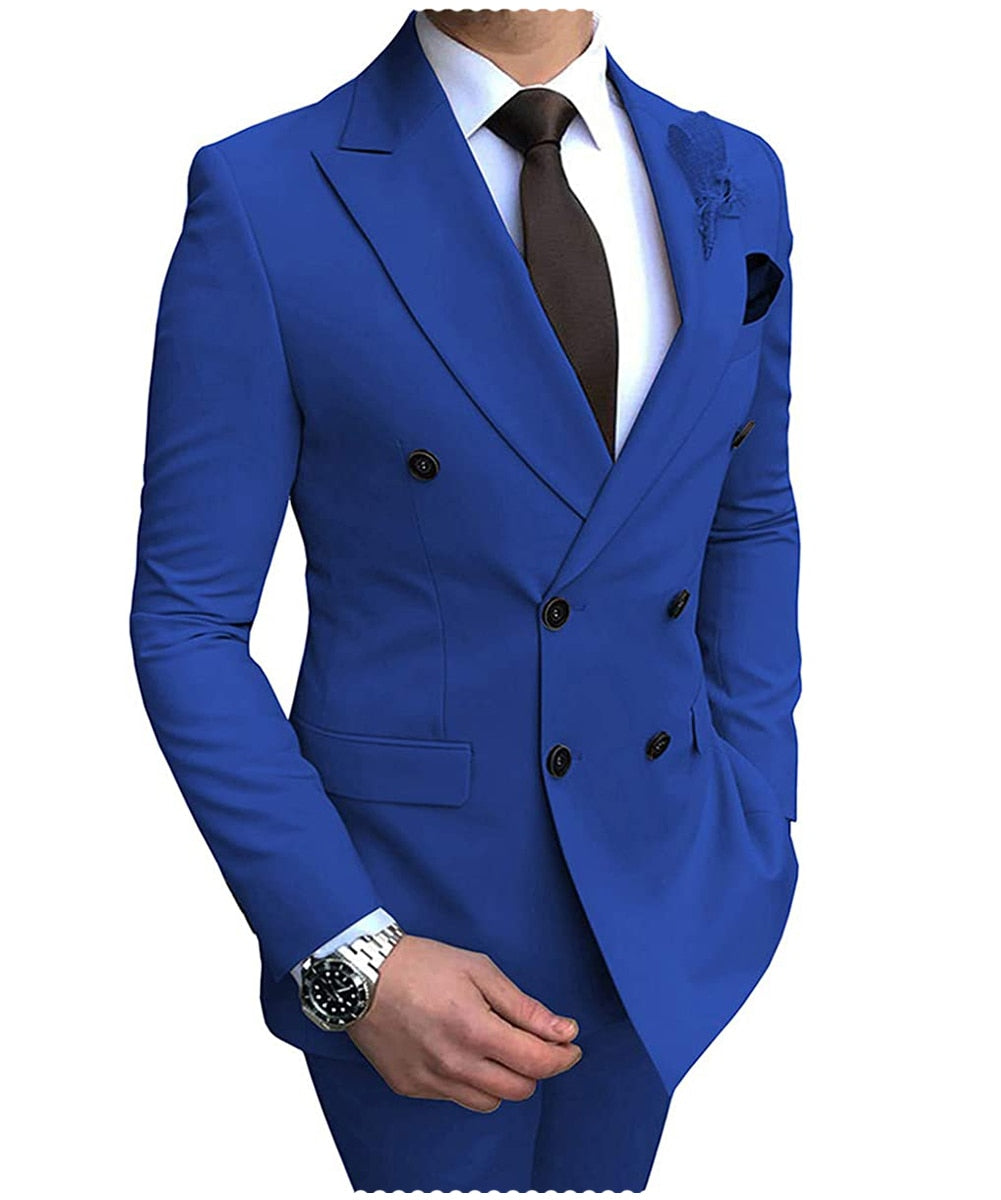 Sharp Dressed Man Brand New for 2024 Men's Suits, 2 Pieces Double-Breasted Notch Lapel. Flat Slim Fit Casual Tuxedos For Wedding, parties, any occasion - Check your size on the chart!