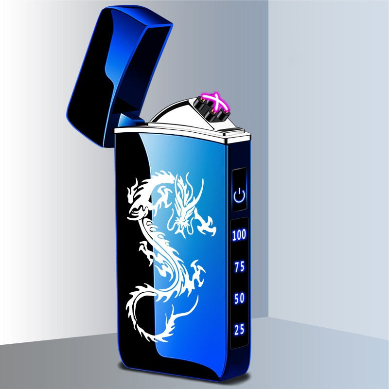 Touch Sensing Dragon Lighters (other designs included) - Metal Electric Outdoor Windproof Lighter Dual Arc Flameless Plasma USB Rechargeable Lighters with Digital Power Display