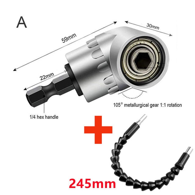105 Degree Right Angle Drill Adapter. Flexible Shaft Extension Bit for Screwdriver Hand Tools. Magnetic Bit Socket Power Drill Driven