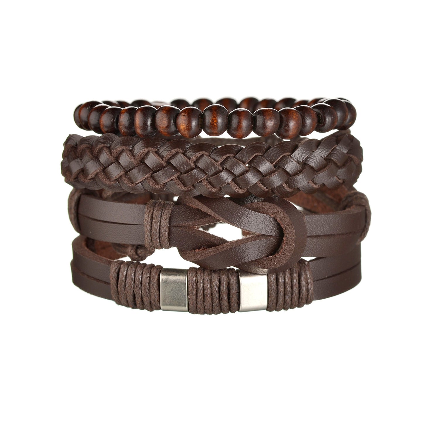 3 & 4 Piece Sets of Braided Wrap Leather Bracelet for Men, Vintage, Life Tree, Guitar and Wood Bead Wristband
