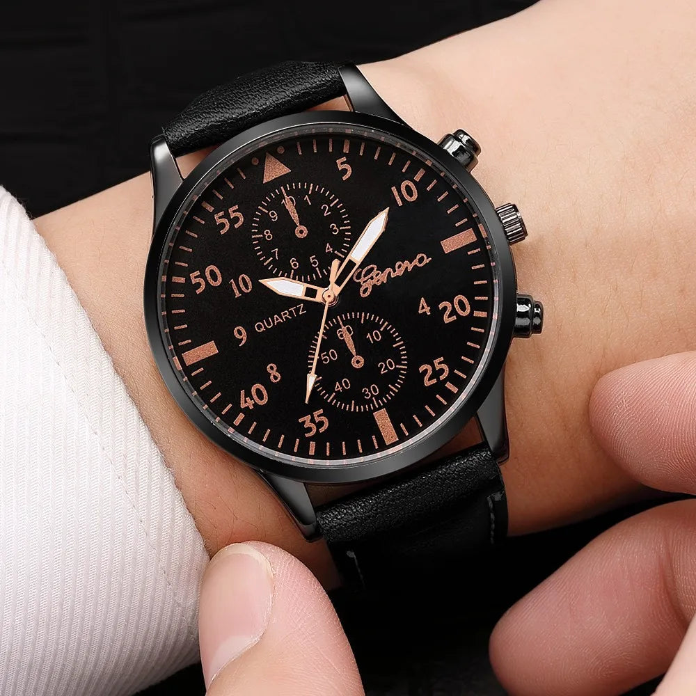 5PCS Set Fashion Mens Business Watches For Men Black Tree of Life Hand Rope Luxury Man Sport Casual Quartz Watch