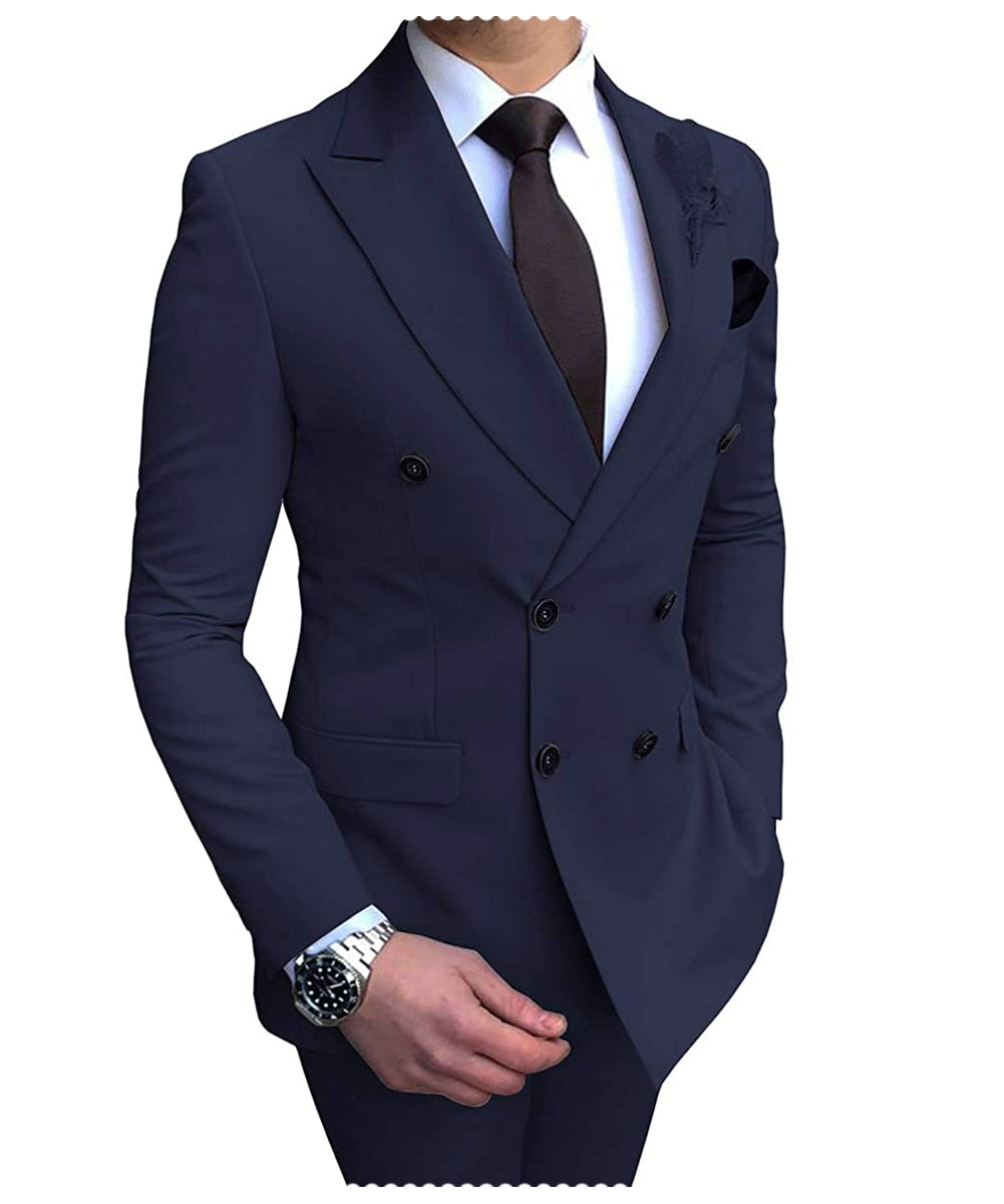 Sharp Dressed Man Brand New for 2024 Men's Suits, 2 Pieces Double-Breasted Notch Lapel. Flat Slim Fit Casual Tuxedos For Wedding, parties, any occasion - Check your size on the chart!