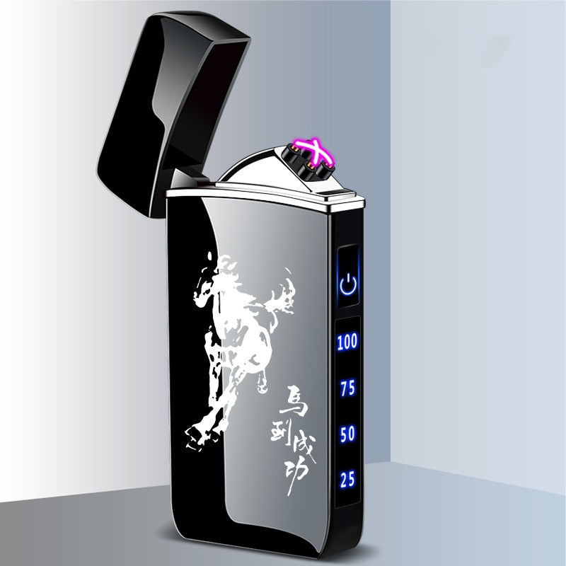 Touch Sensing Dragon Lighters (other designs included) - Metal Electric Outdoor Windproof Lighter Dual Arc Flameless Plasma USB Rechargeable Lighters with Digital Power Display