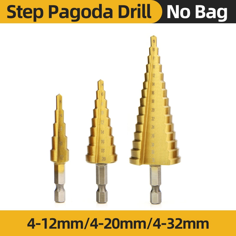 Titanium Step Drill Bits. High Speed Stepped Drill Set for Power Tools. Conical Stage Drill For Metal and Wood 4-12 4-20 4-32mm