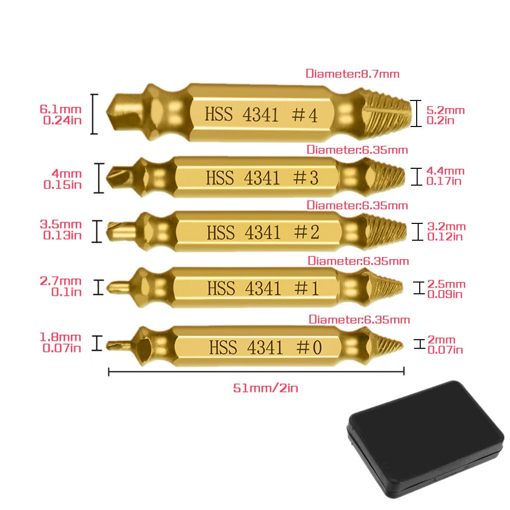 4/5/6PCS Damaged Screw Extractor Drill Set. Titanium Double Side Stripped Broken Screw Removal made Easy