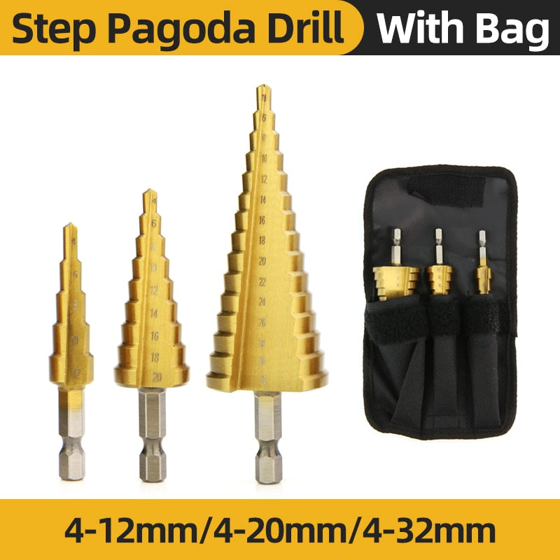Titanium Step Drill Bits. High Speed Stepped Drill Set for Power Tools. Conical Stage Drill For Metal and Wood 4-12 4-20 4-32mm