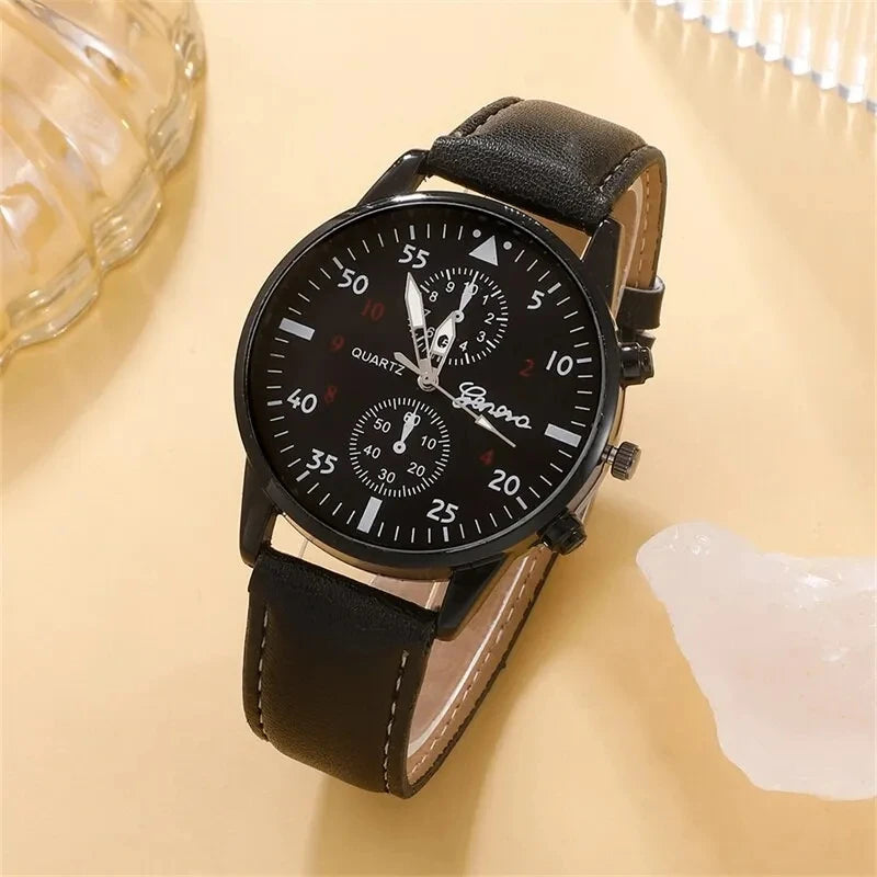 5PCS Set Fashion Mens Business Watches For Men Black Tree of Life Hand Rope Luxury Man Sport Casual Quartz Watch