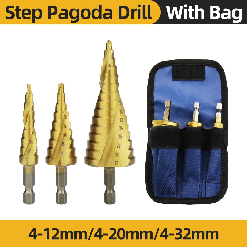 Titanium Step Drill Bits. High Speed Stepped Drill Set for Power Tools. Conical Stage Drill For Metal and Wood 4-12 4-20 4-32mm