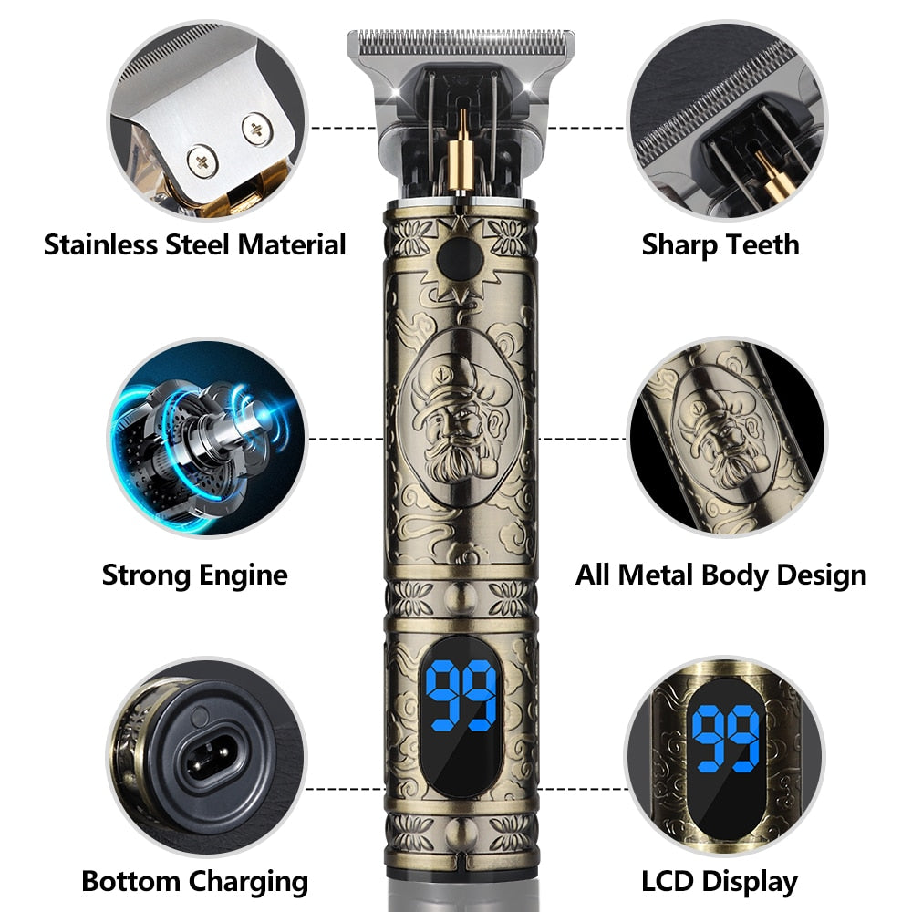 Retro Cordless Trimmer For Finishing Beard - Clipper for men, Electric shaver Razors with USB