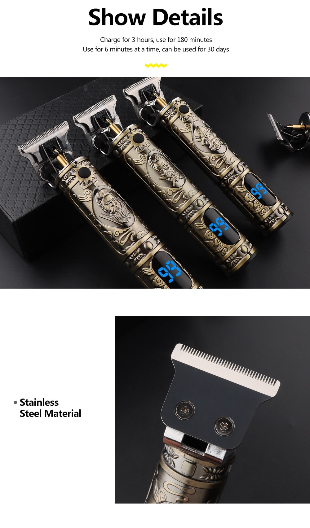 Retro Cordless Trimmer For Finishing Beard - Clipper for men, Electric shaver Razors with USB