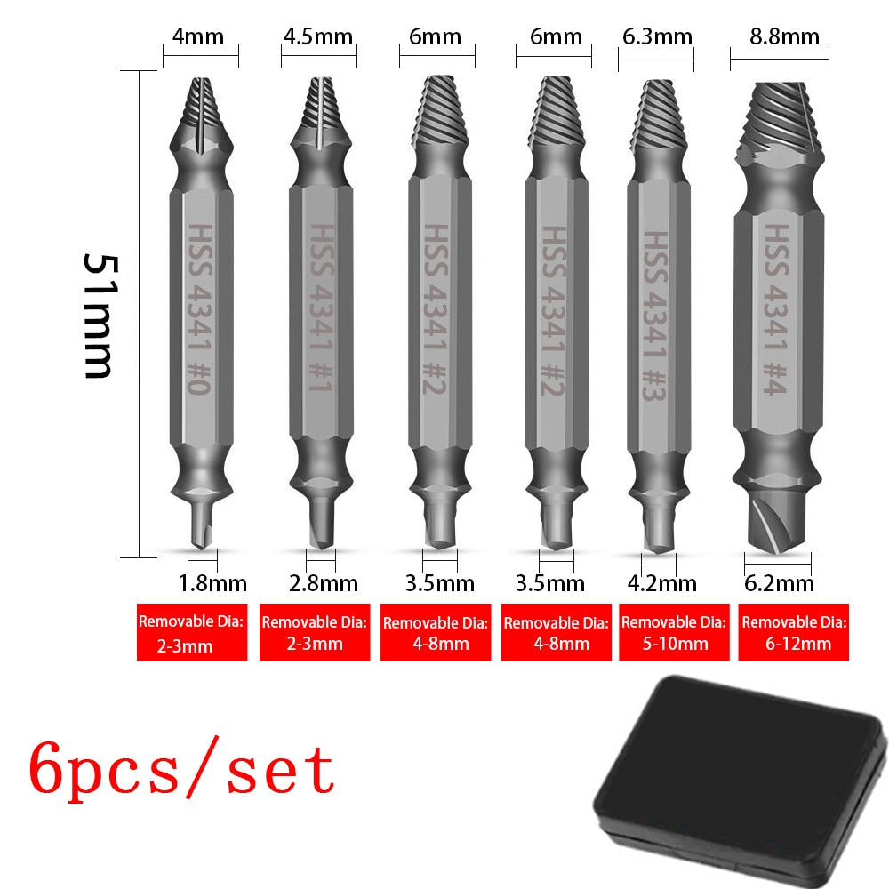 4/5/6PCS Damaged Screw Extractor Drill Set. Titanium Double Side Stripped Broken Screw Removal made Easy
