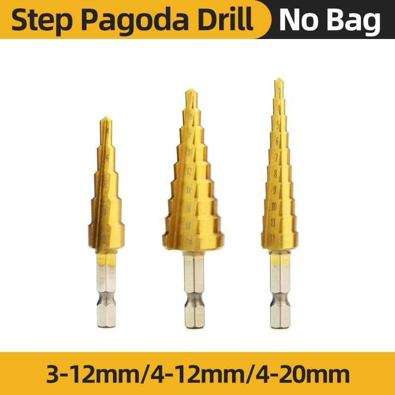 Titanium Step Drill Bits. High Speed Stepped Drill Set for Power Tools. Conical Stage Drill For Metal and Wood 4-12 4-20 4-32mm