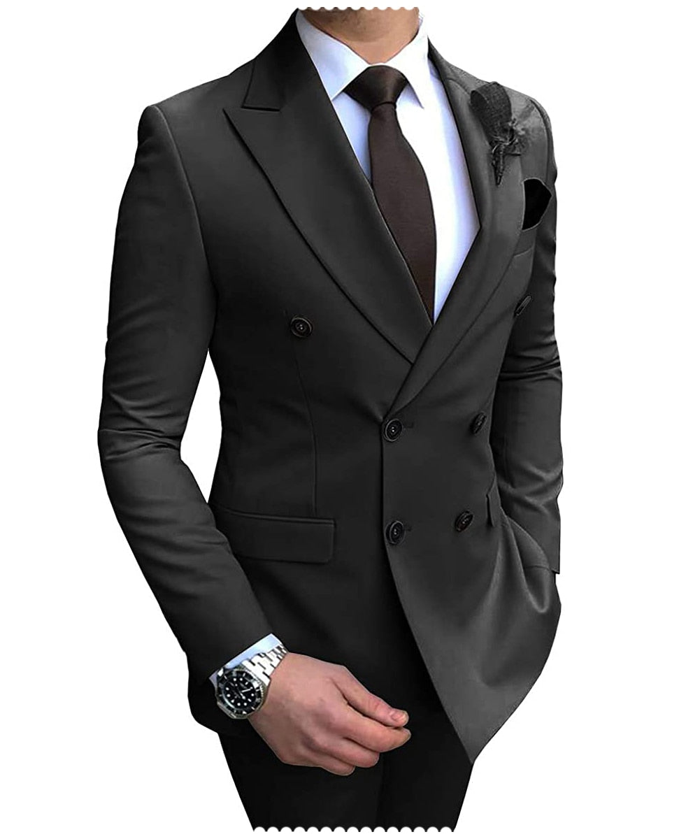 Sharp Dressed Man Brand New for 2024 Men's Suits, 2 Pieces Double-Breasted Notch Lapel. Flat Slim Fit Casual Tuxedos For Wedding, parties, any occasion - Check your size on the chart!