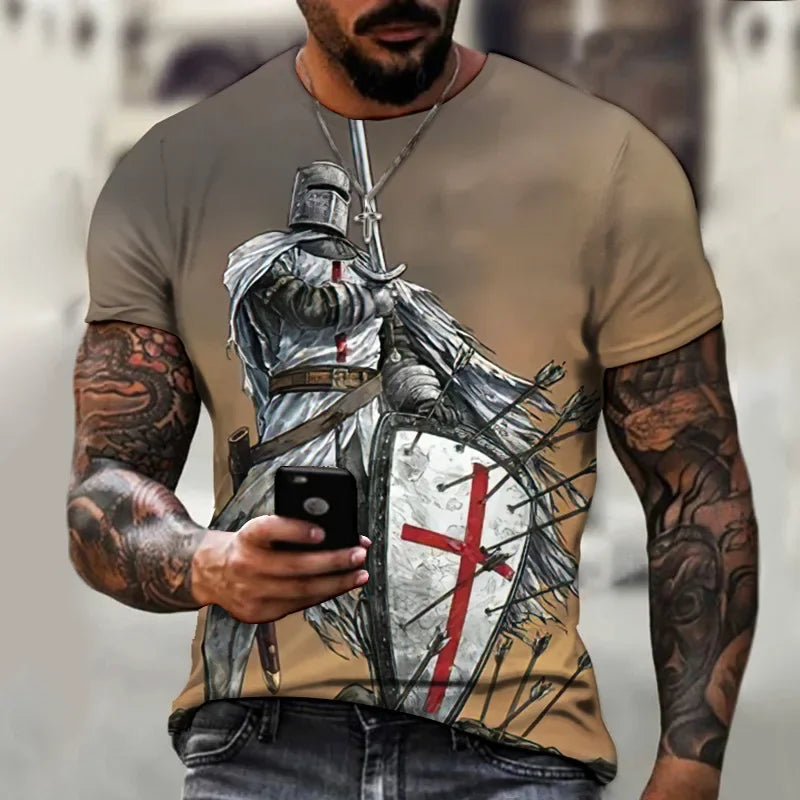 Summer Fashion Templar 3D Printed Men's T-Shirt Street TShirt For Men Short Sleeve Oversized Tshirt Vintage Top