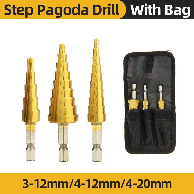 Titanium Step Drill Bits. High Speed Stepped Drill Set for Power Tools. Conical Stage Drill For Metal and Wood 4-12 4-20 4-32mm