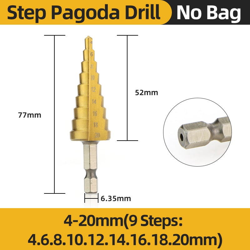 Titanium Step Drill Bits. High Speed Stepped Drill Set for Power Tools. Conical Stage Drill For Metal and Wood 4-12 4-20 4-32mm