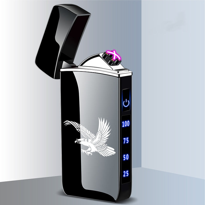 Touch Sensing Dragon Lighters (other designs included) - Metal Electric Outdoor Windproof Lighter Dual Arc Flameless Plasma USB Rechargeable Lighters with Digital Power Display