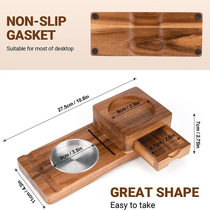 Wooden Cigar Ashtray & Beverage Holder, Solid Wood Coaster for your Whiskey, Cigar & Lighter