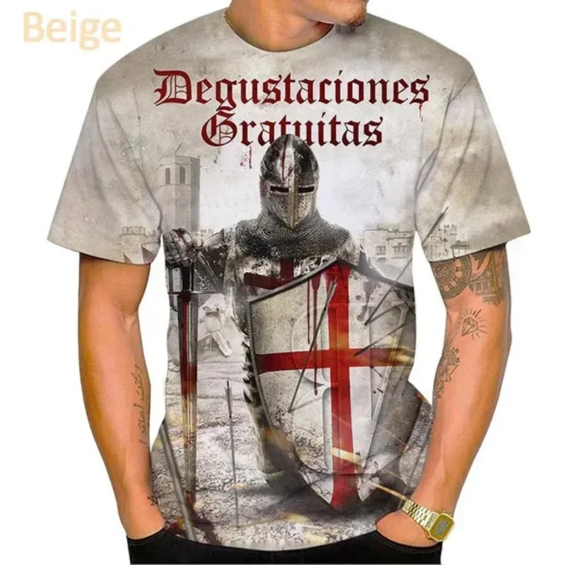 New Knights Templar 3D Print T-shirt Summer Men Clothing Fashion Casual Oversized T Shirt Vintage Streetwear