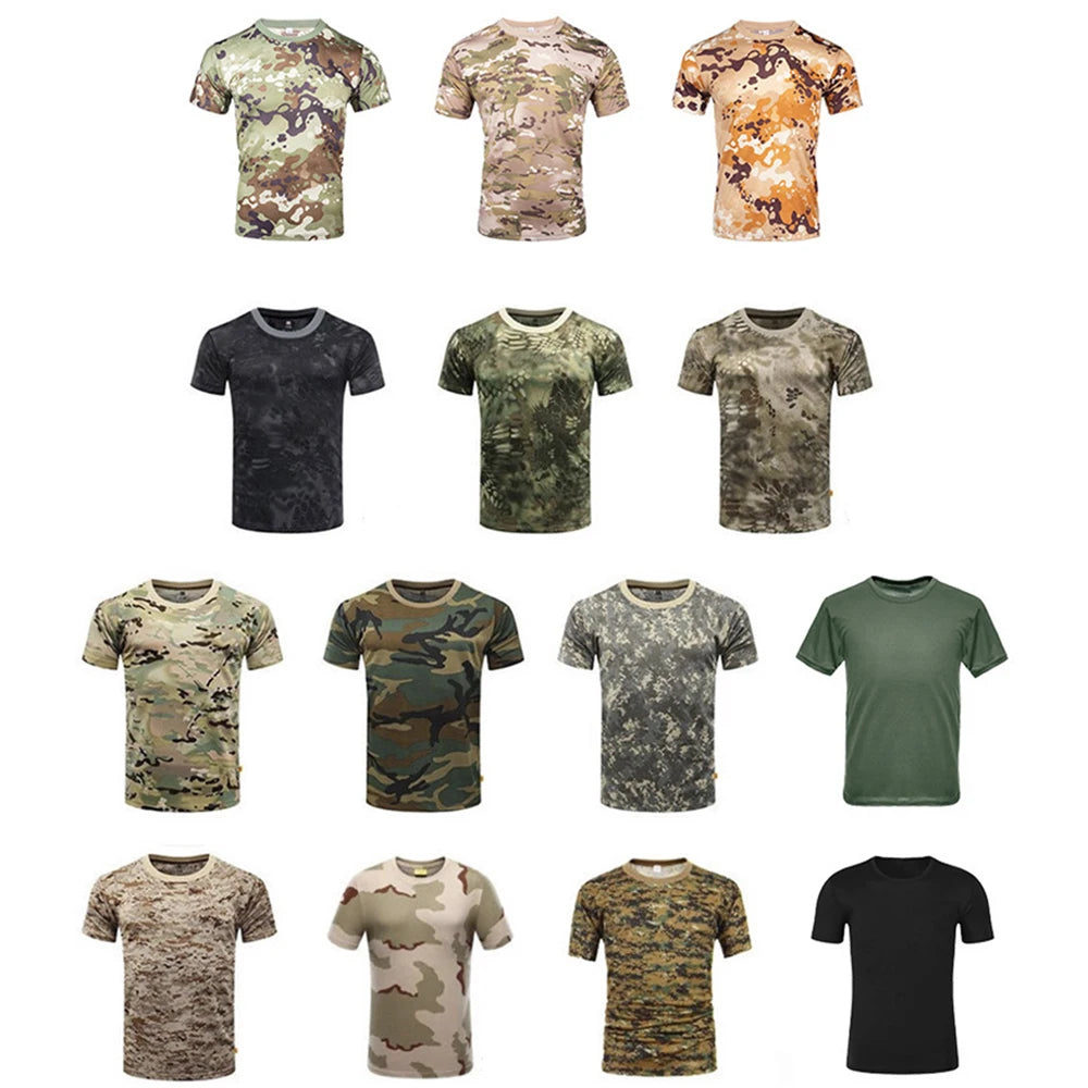 Camouflage Tactical Shirt Short Sleeve Men's Breathable Quick Dry Combat T-Shirt Military T Shirt Camo Hiking Hunting Shirts