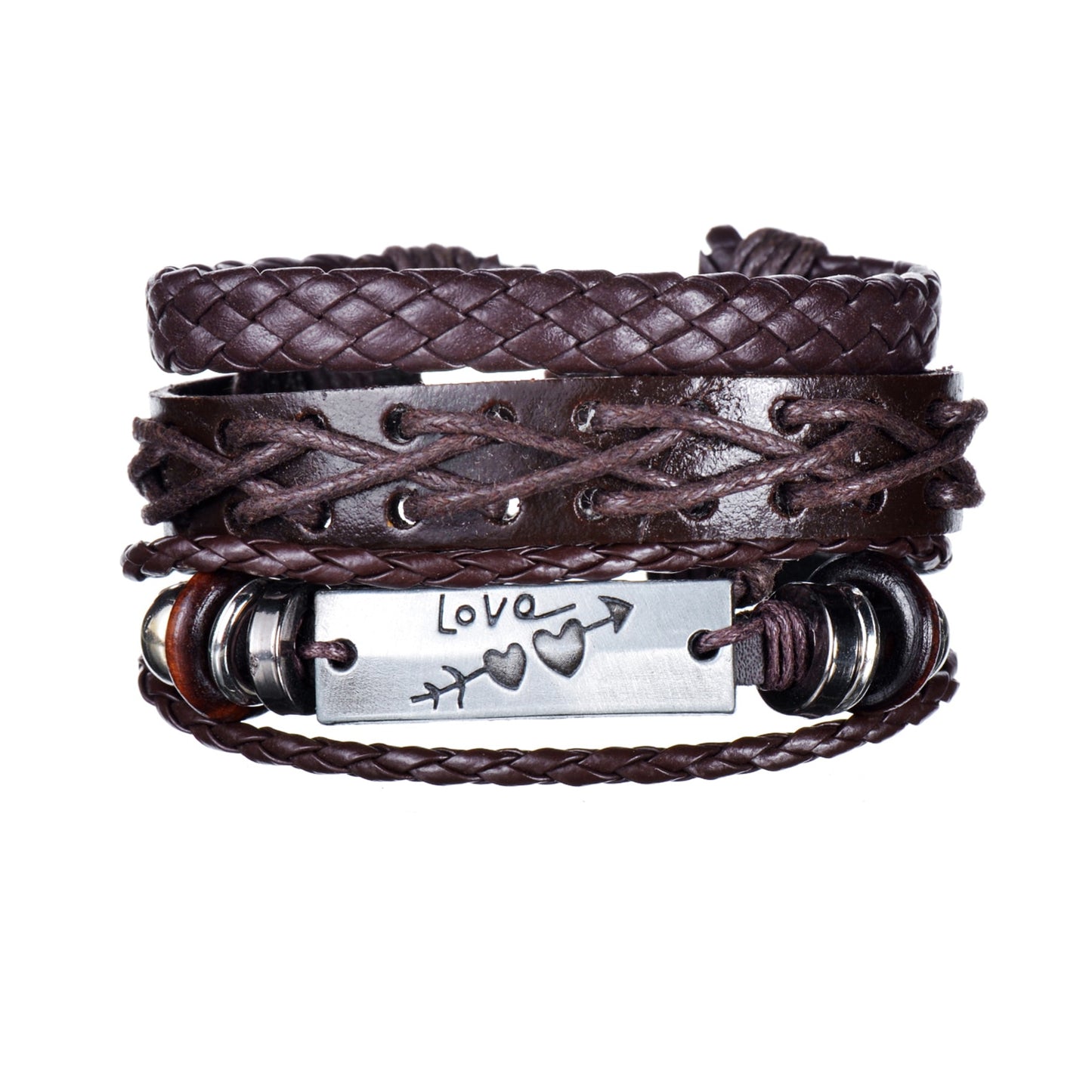 3 & 4 Piece Sets of Braided Wrap Leather Bracelet for Men, Vintage, Life Tree, Guitar and Wood Bead Wristband