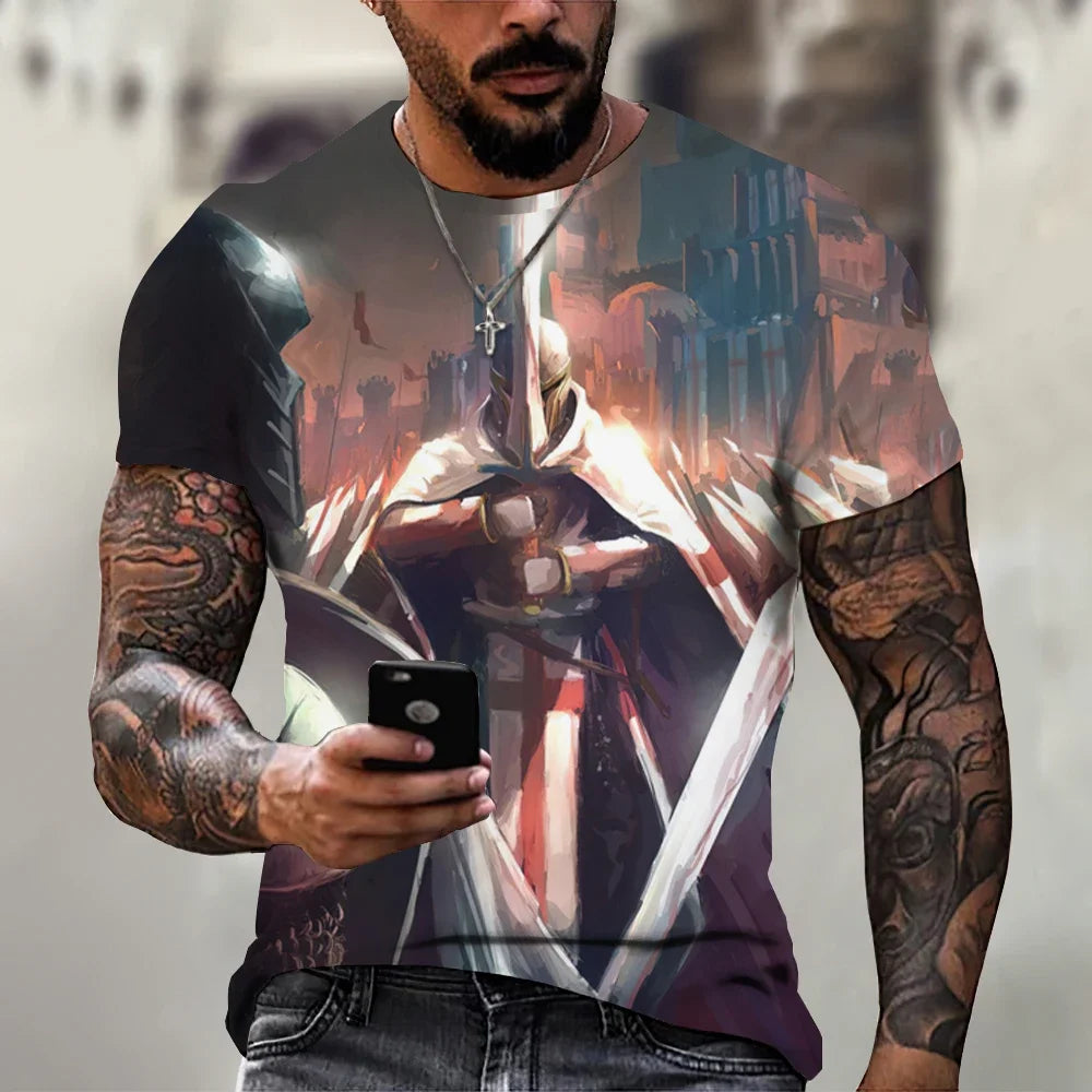 Summer Fashion Templar 3D Printed Men's T-Shirt Street TShirt For Men Short Sleeve Oversized Tshirt Vintage Top