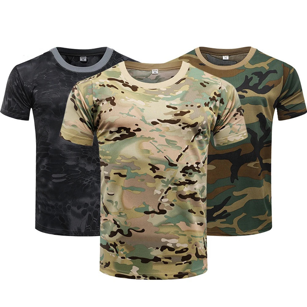 Camouflage Tactical Shirt Short Sleeve Men's Breathable Quick Dry Combat T-Shirt Military T Shirt Camo Hiking Hunting Shirts
