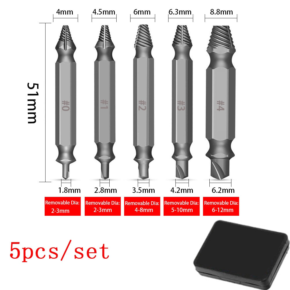 4/5/6PCS Damaged Screw Extractor Drill Set. Titanium Double Side Stripped Broken Screw Removal made Easy