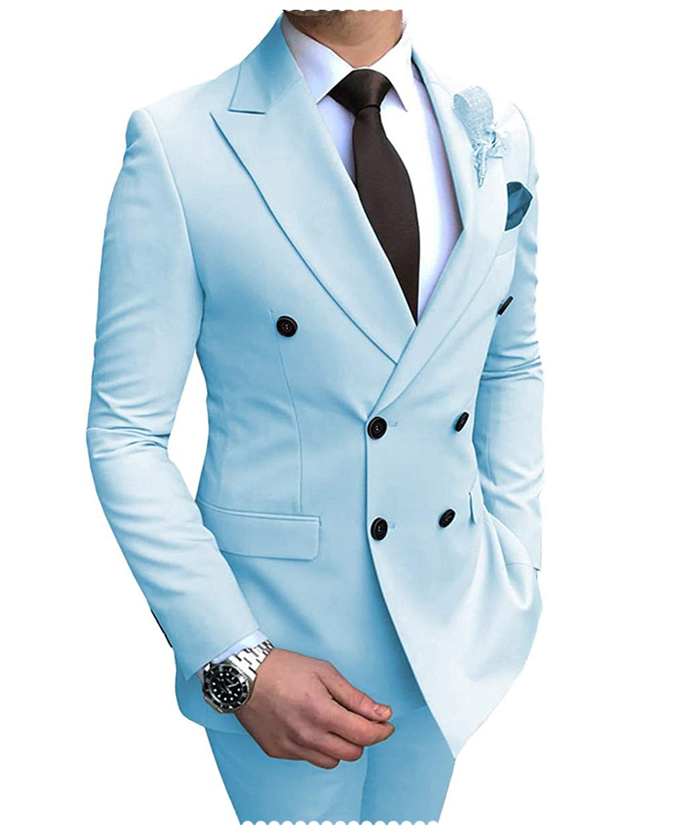 Sharp Dressed Man Brand New for 2024 Men's Suits, 2 Pieces Double-Breasted Notch Lapel. Flat Slim Fit Casual Tuxedos For Wedding, parties, any occasion - Check your size on the chart!