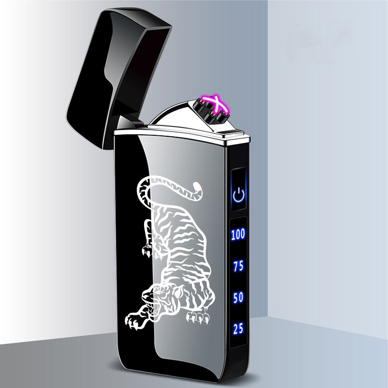 Touch Sensing Dragon Lighters (other designs included) - Metal Electric Outdoor Windproof Lighter Dual Arc Flameless Plasma USB Rechargeable Lighters with Digital Power Display