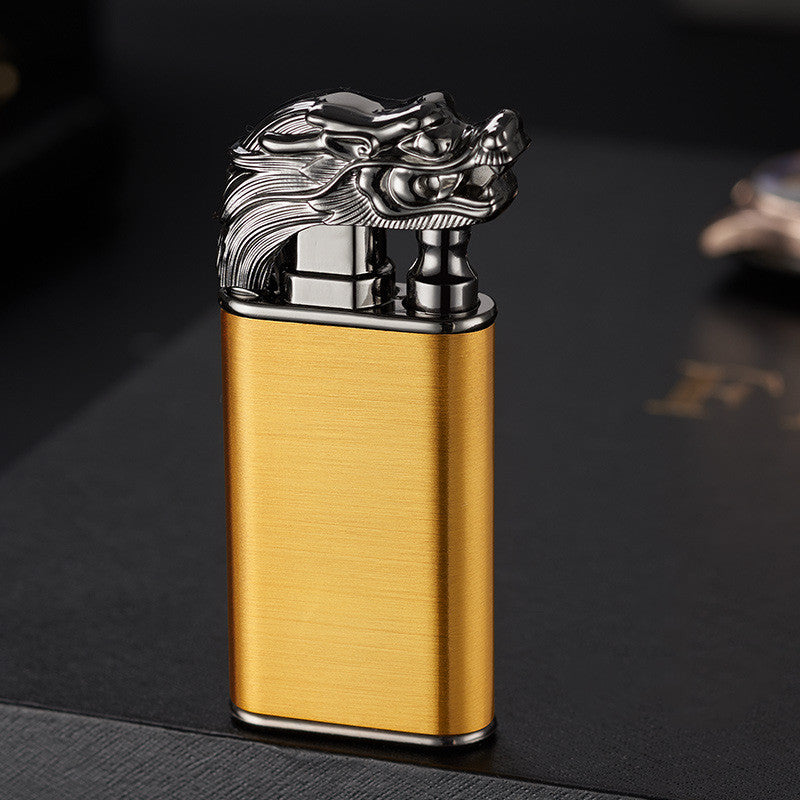 Blue Double Flame Lighter Dolphin Dragon Tiger Double Fire Metal Windproof Lighter